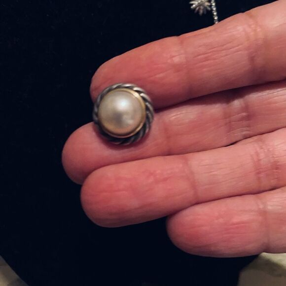 COPY - David Yurman Crossover Cable Pearl and gold 14k stud earrings silver 925 - Picture 4 of 9